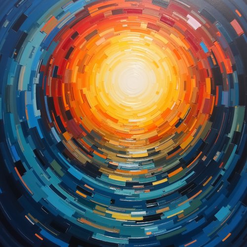 Abstract Concentric Sun Burst Orange Blue Wall Art