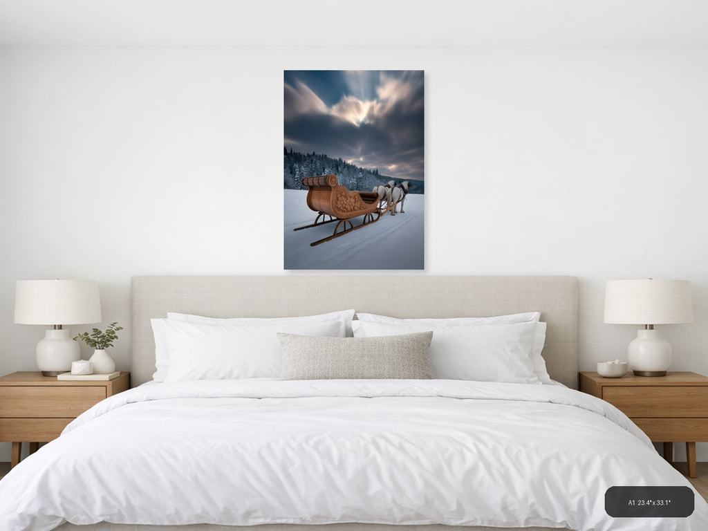 Santa's Sleigh Winter Forest Snow Photography Wall Art — A1 / Bedroom
