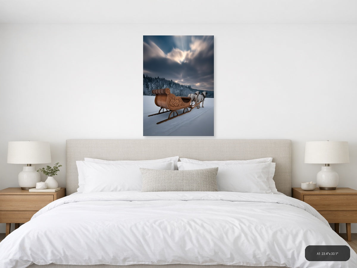 Santa's Sleigh Winter Forest Snow Photography Wall Art — A1 / Bedroom