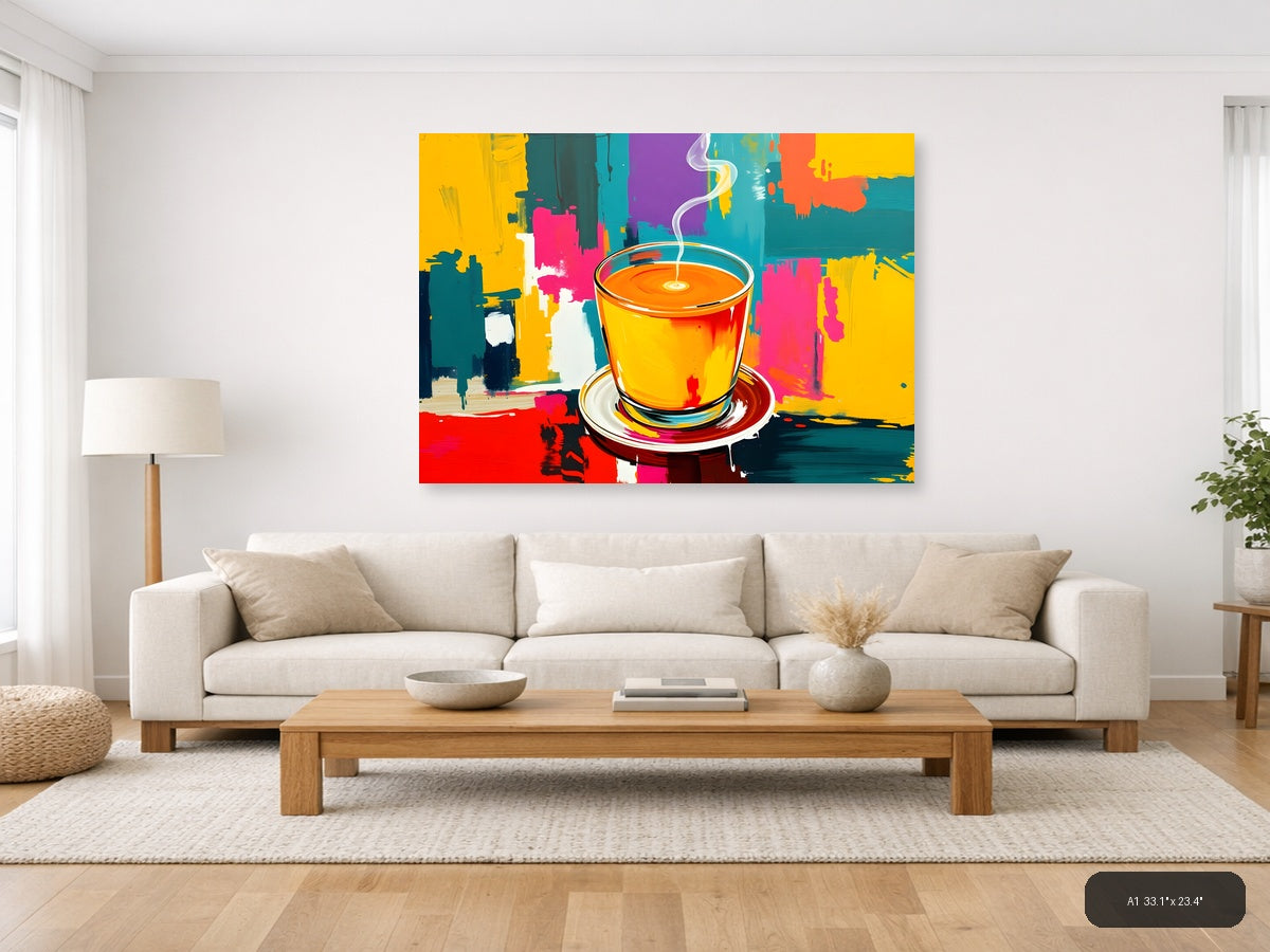 Vibrant Coffee Cup Abstract Pop Art Wall Art — A1 / Living Room