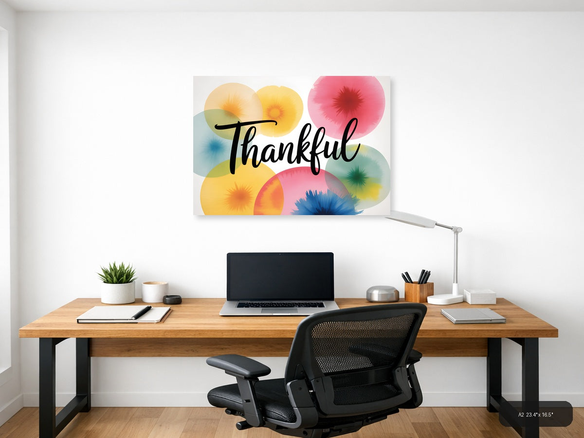 Thankful — Watercolor (Landscape) Canvas Print | Watercolor Wall Art | A4 A3 A2 A1 — A2 / Office