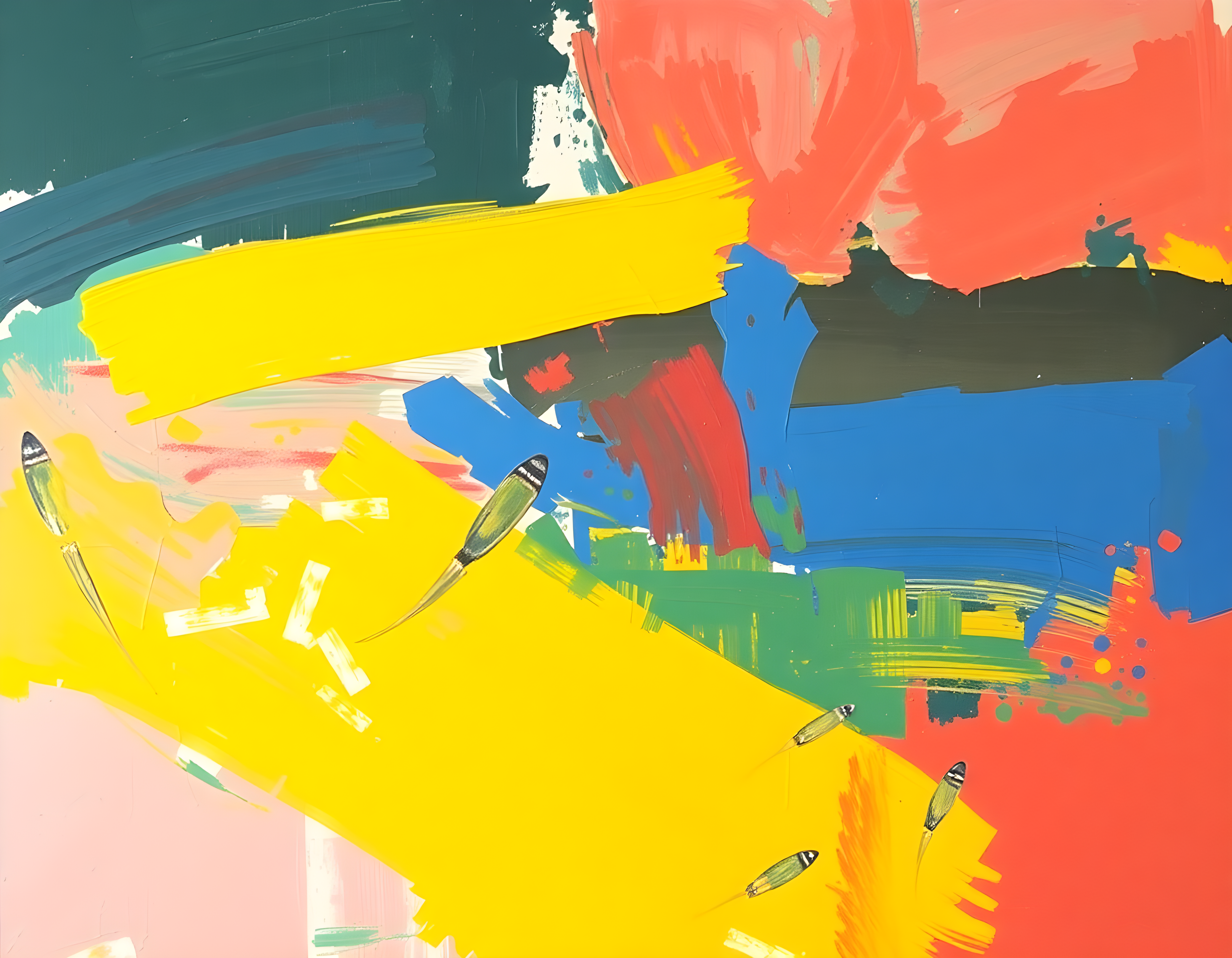 Vibrant Abstract Landscape with Boats - Modern Wall Art