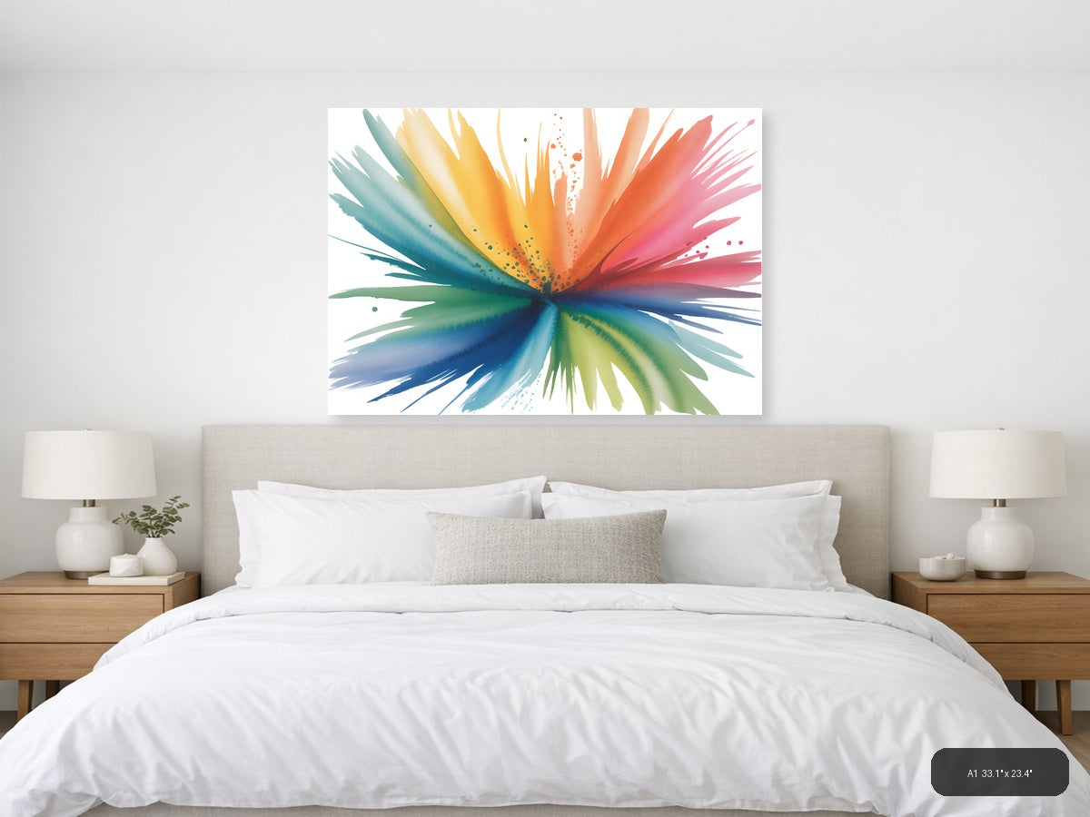 Rainbow Watercolor Burst Abstract Splash Wall Art — A1 / Bedroom
