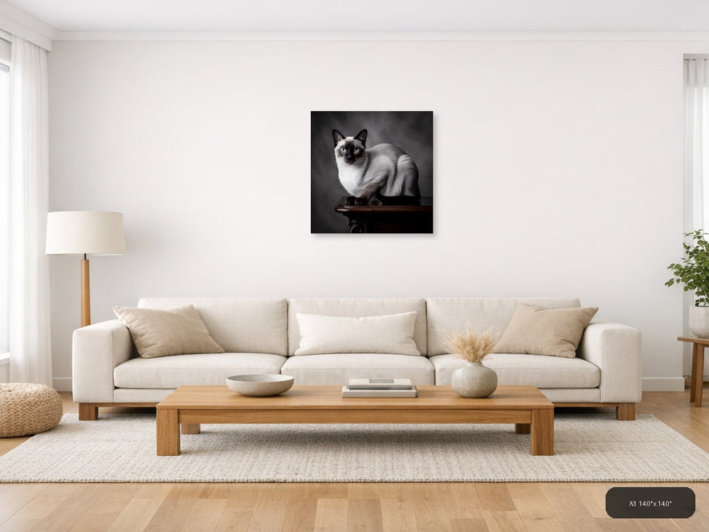 Siamese Cat Portrait with Blue Eyes Photography Wall Art — A3 / Living Room