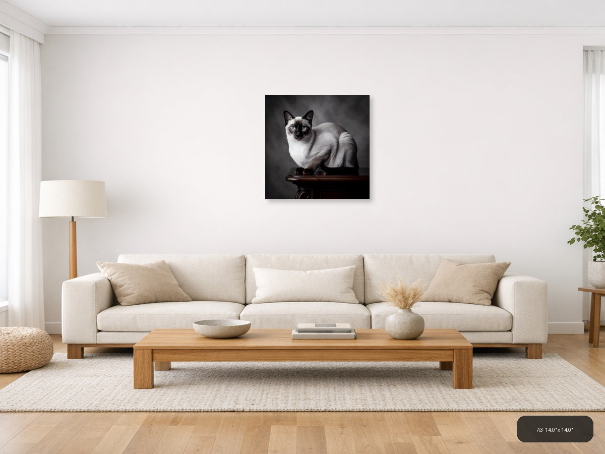 Siamese Cat Portrait with Blue Eyes Photography Wall Art — A3 / Living Room