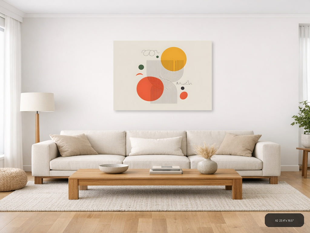 Modern Line Art with Geometric Circles Wall Art — A2 / Living Room