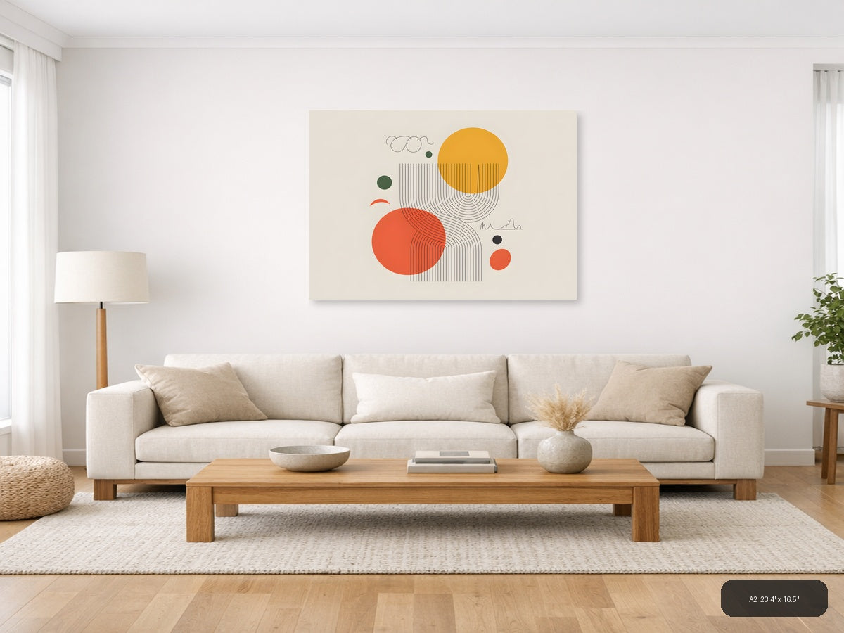 Modern Line Art with Geometric Circles Wall Art — A2 / Living Room