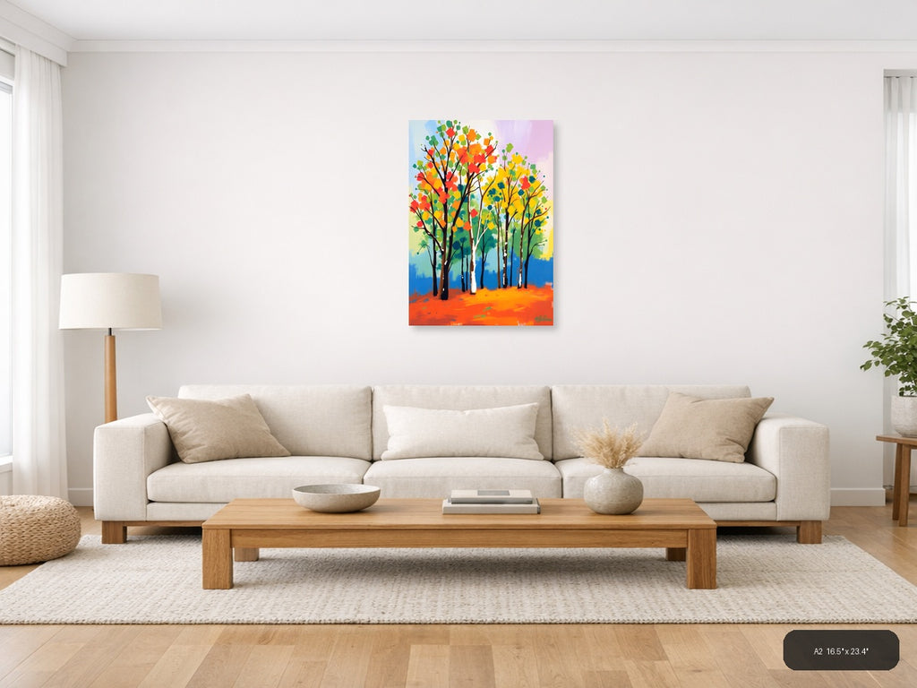 Colorful Abstract Trees with Vibrant Foliage Wall Art — A2 / Living Room