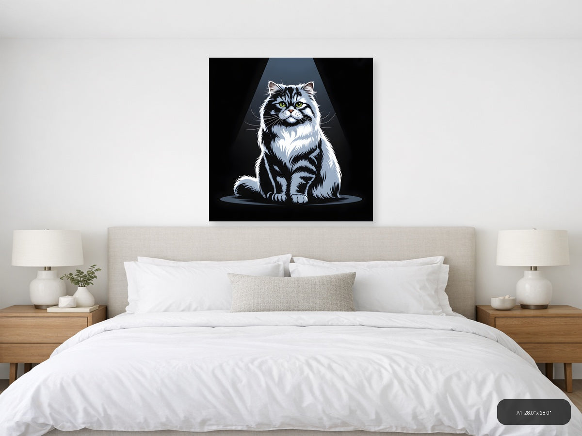 Black and White Cat Portrait Studio Photography Wall Art — A1 / Bedroom