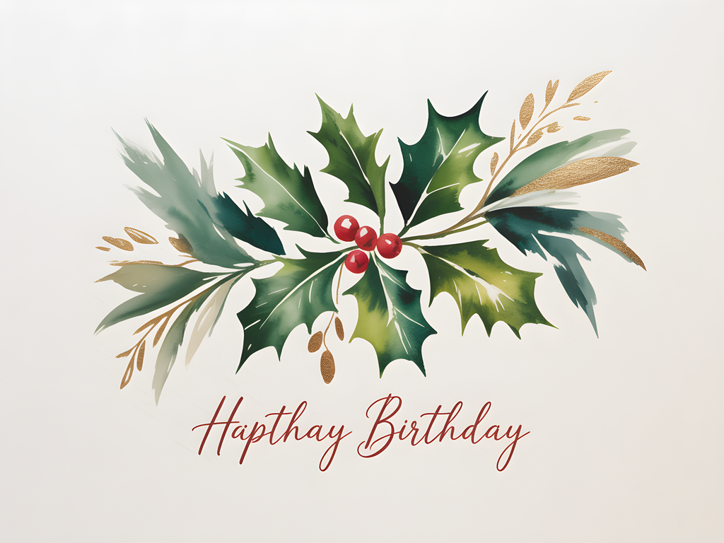 Hapthay Birthday Holly Watercolor Landscape Wall Art