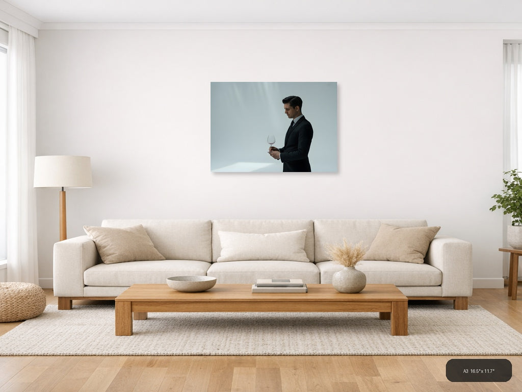Minimalist Businessman with Wine Glass Wall Art — A3 / Living Room