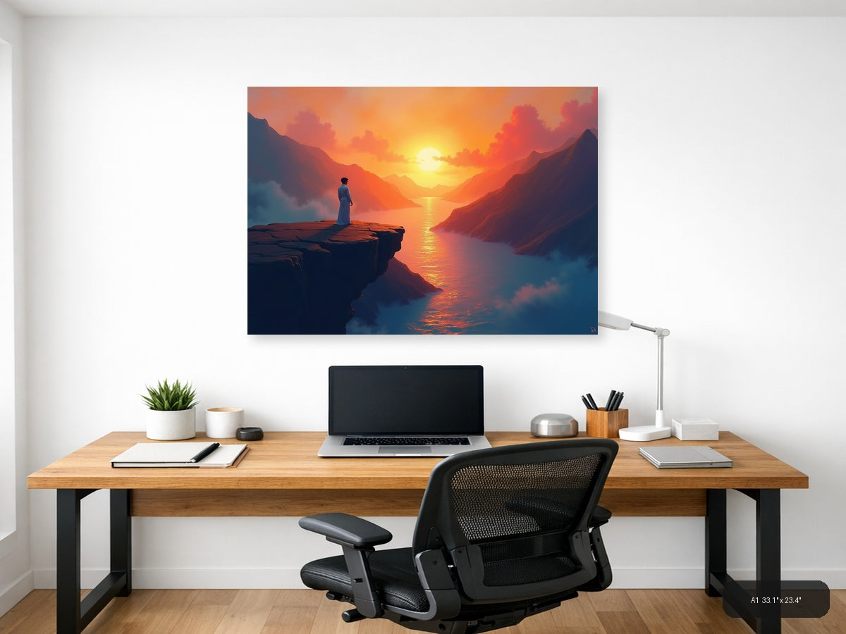 Sunset Mountain Valley Abstract Landscape Wall Art — A1 / Office