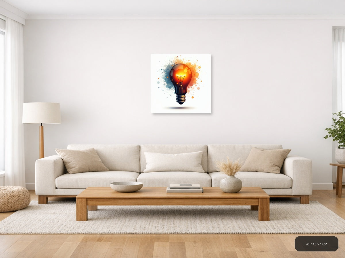 Glowing Lightbulb Abstract Watercolor Wall Art — A3 / Living Room