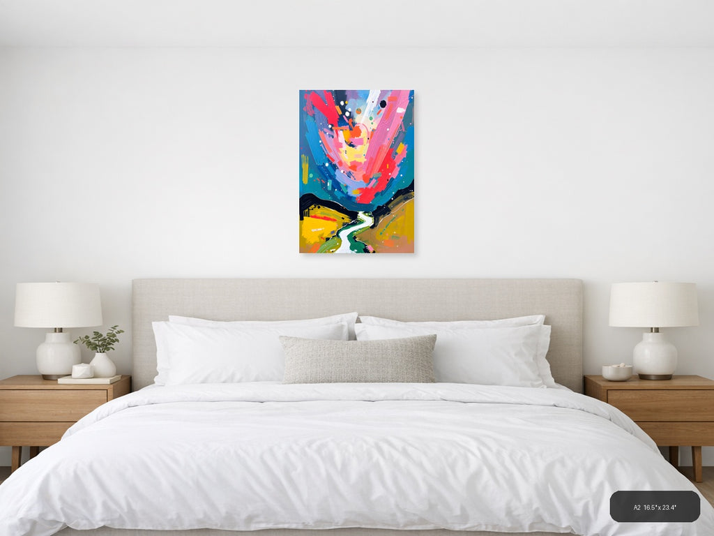 Vibrant Abstract Landscape with Winding River Wall Art — A2 / Bedroom