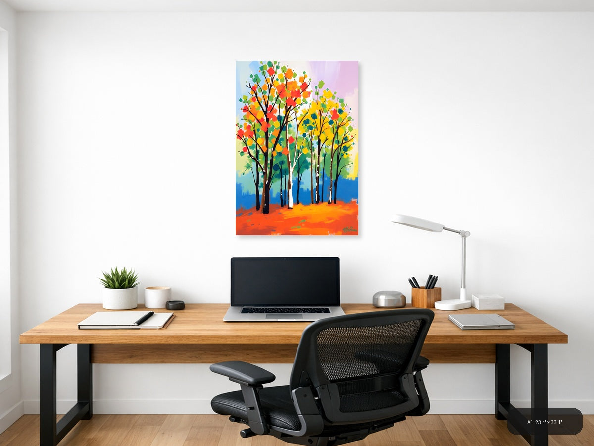 Colorful Abstract Trees with Vibrant Foliage Wall Art — A1 / Office