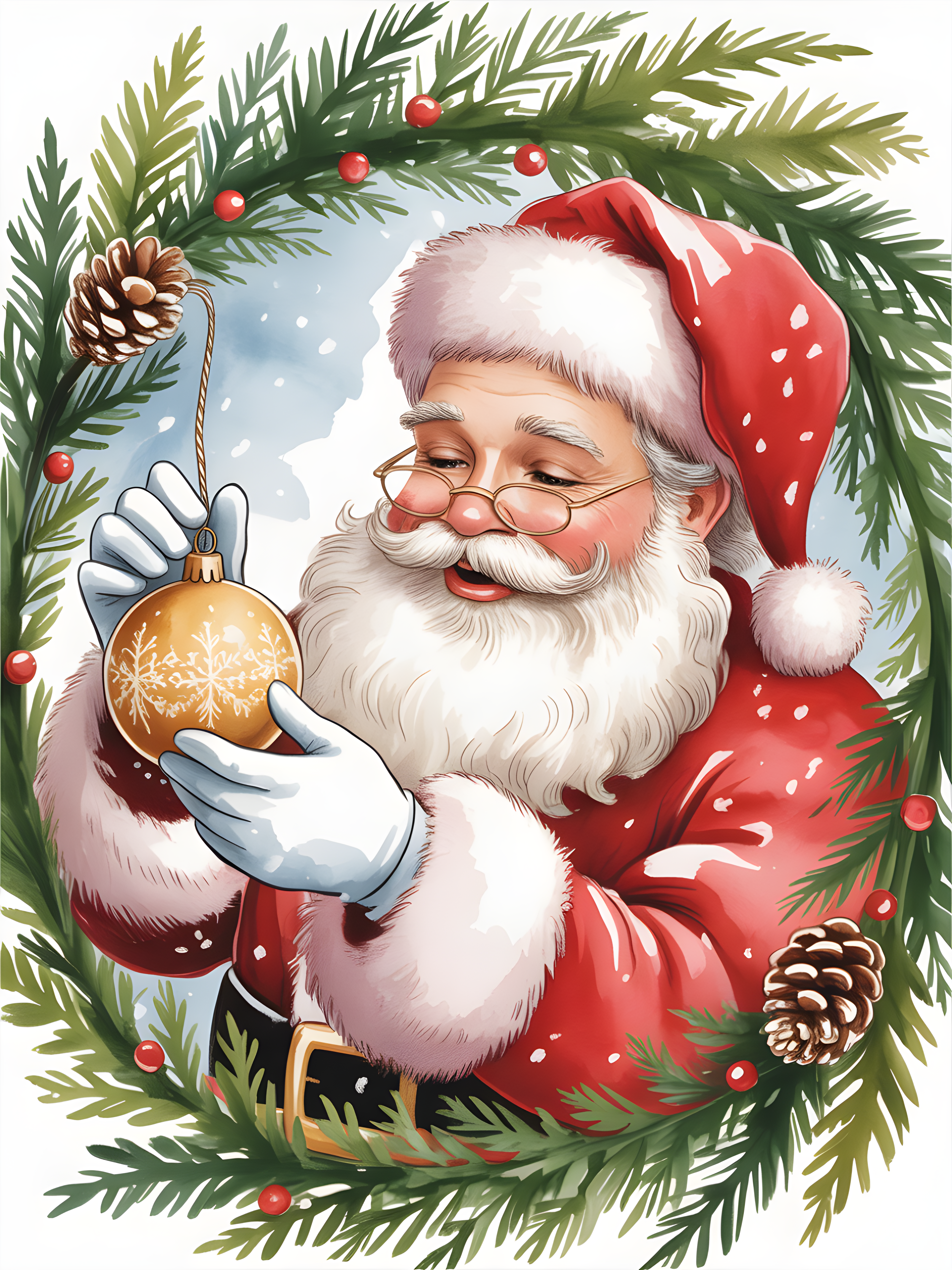 Santa Claus Christmas Watercolor Portrait Wall Art
