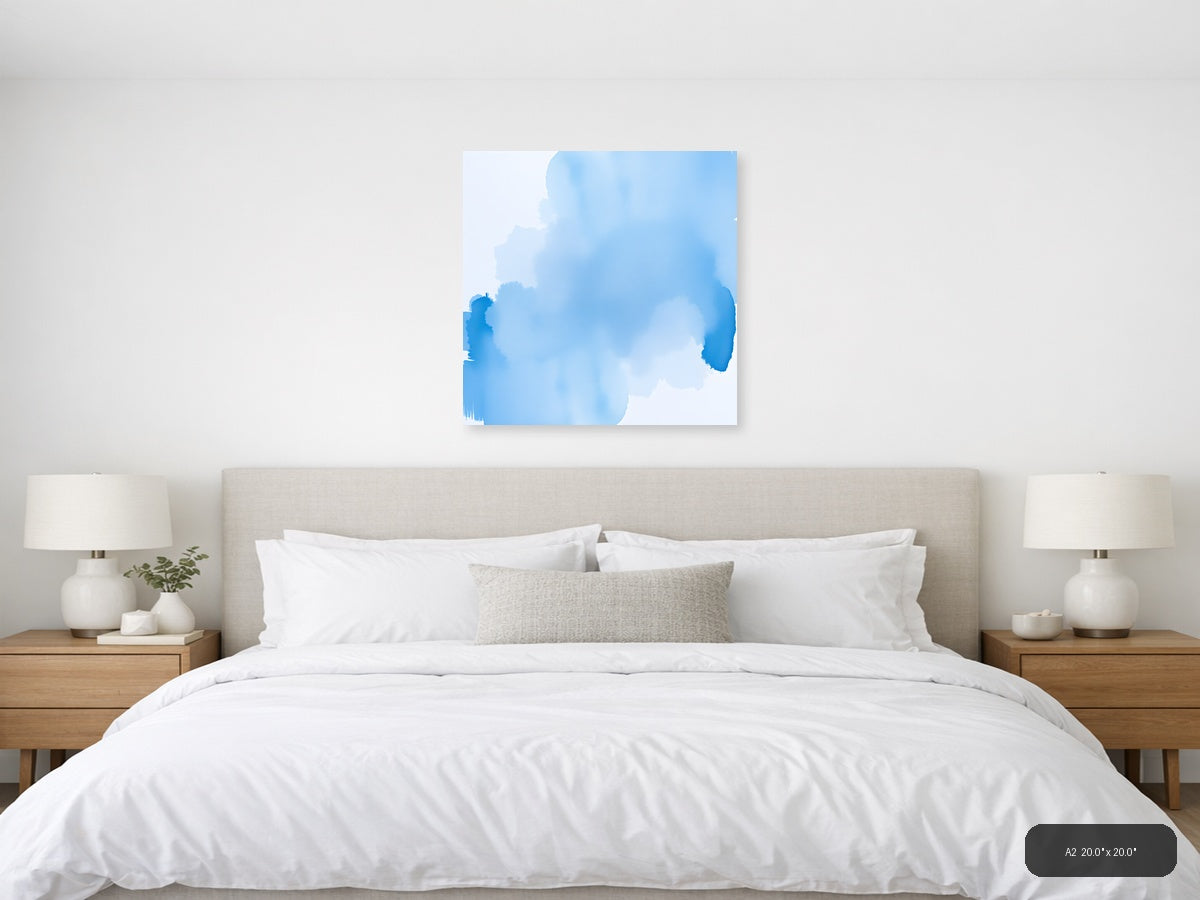 Abstract Blue Watercolor Cloud Formation Wall Art — A2 / Bedroom