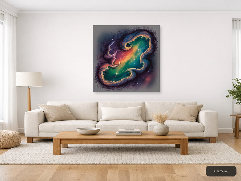 Cosmic Zodiac Gemini Neon Line Art Wall Art — A1 / Living Room