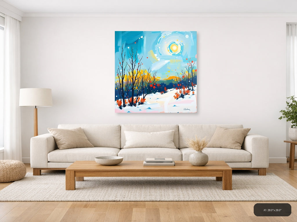 Abstract Winter Landscape with Sun - Modern Wall Art — A1 / Living Room