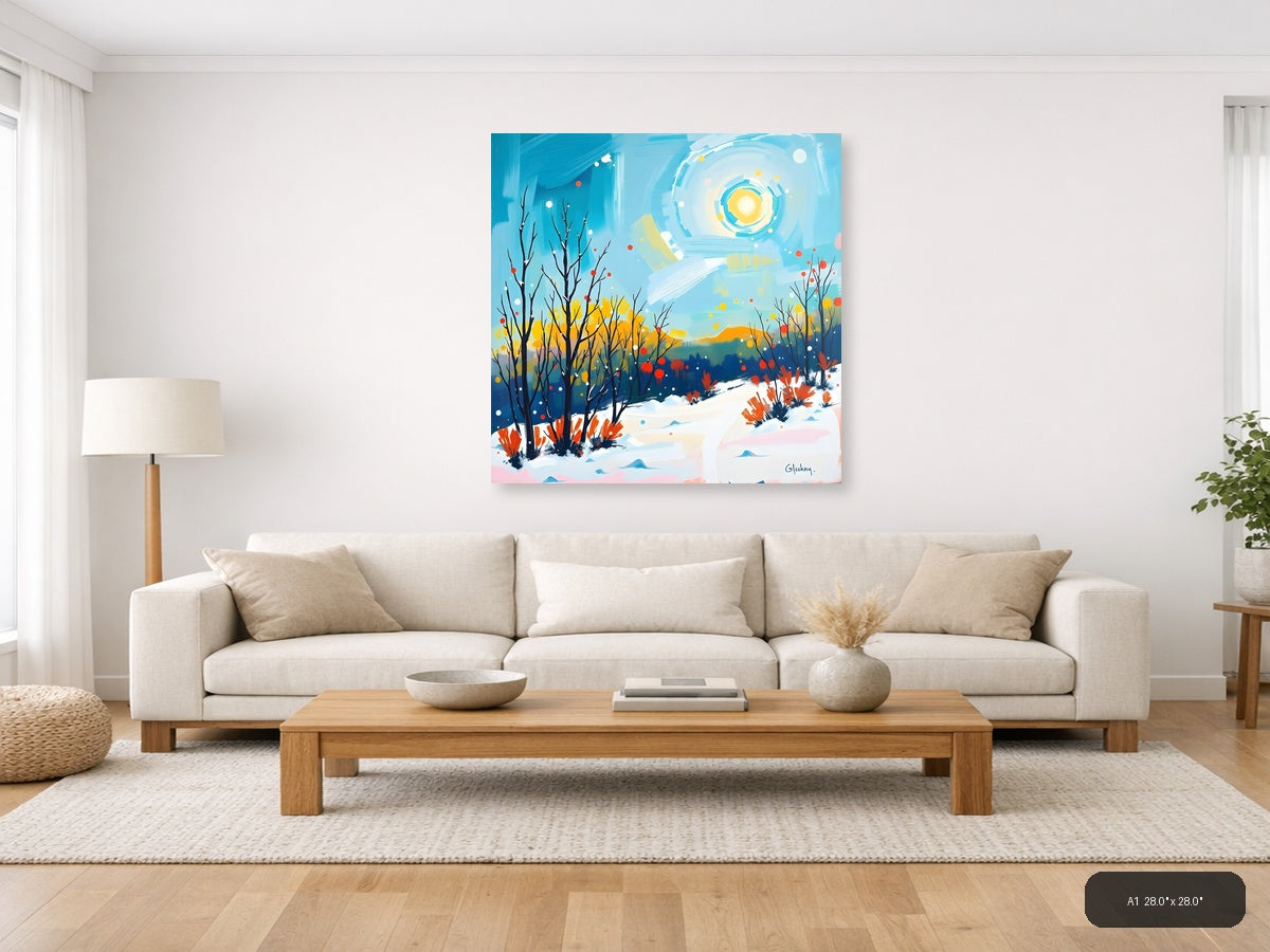 Abstract Winter Landscape with Sun - Modern Wall Art — A1 / Living Room