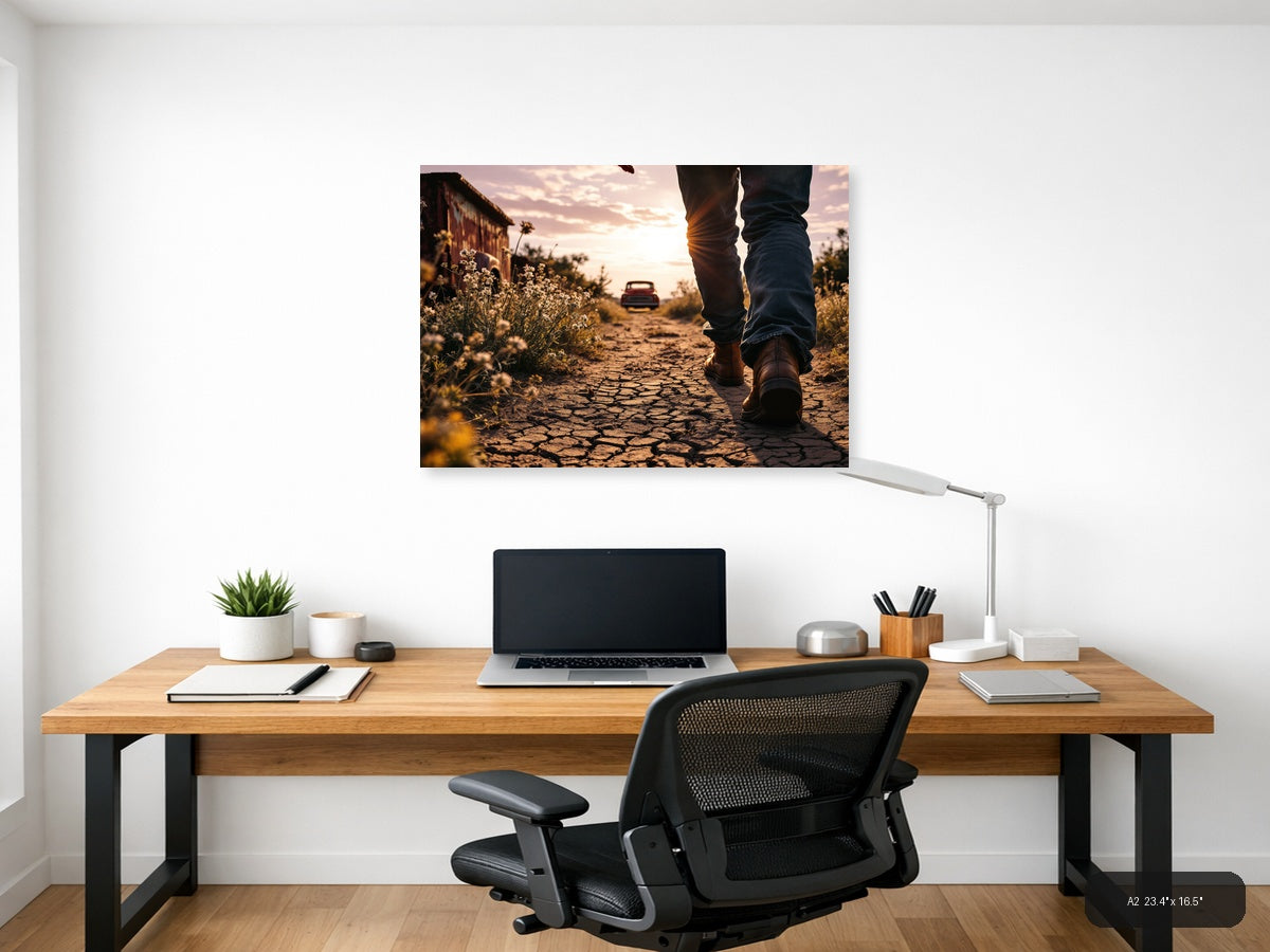 Vintage Desert Road Walk at Sunset Wall Art — A2 / Office