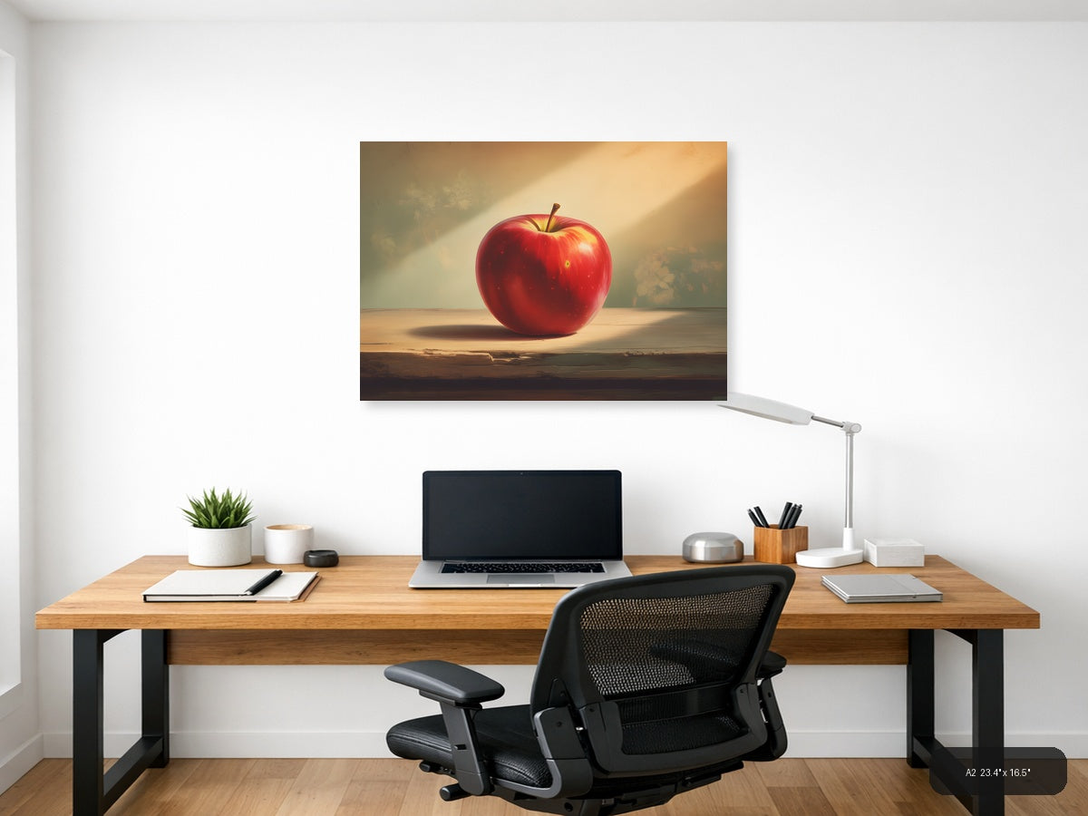 Vintage Red Apple Sunlit Still Life Wall Art — A2 / Office