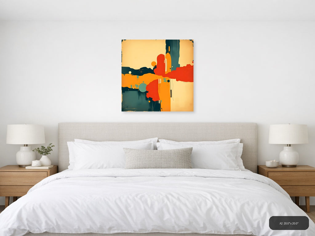 Vintage Abstract Desert Landscape with Cacti Wall Art — A2 / Bedroom