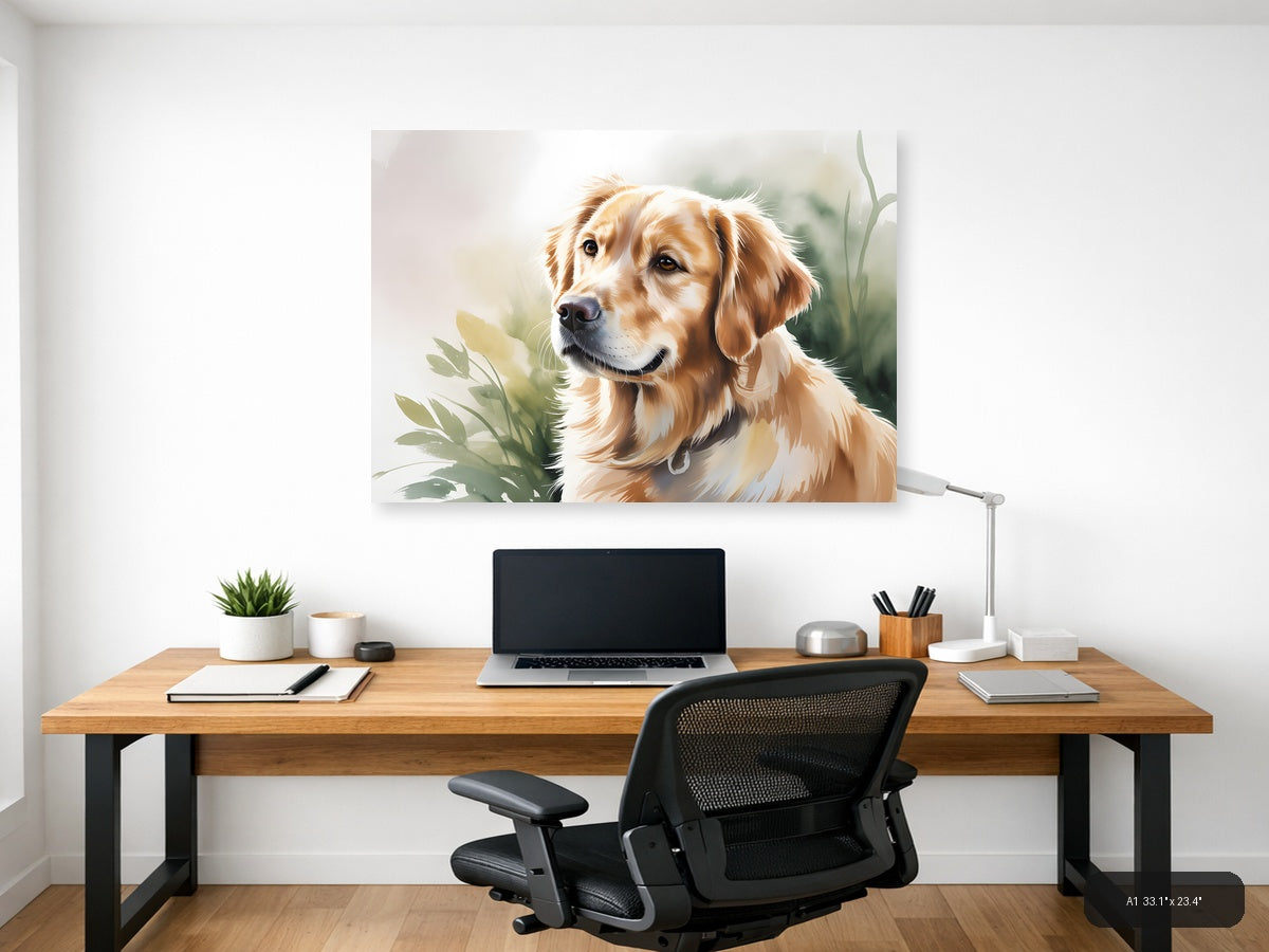 Golden Retriever Portrait Watercolor Wall Art — A1 / Office