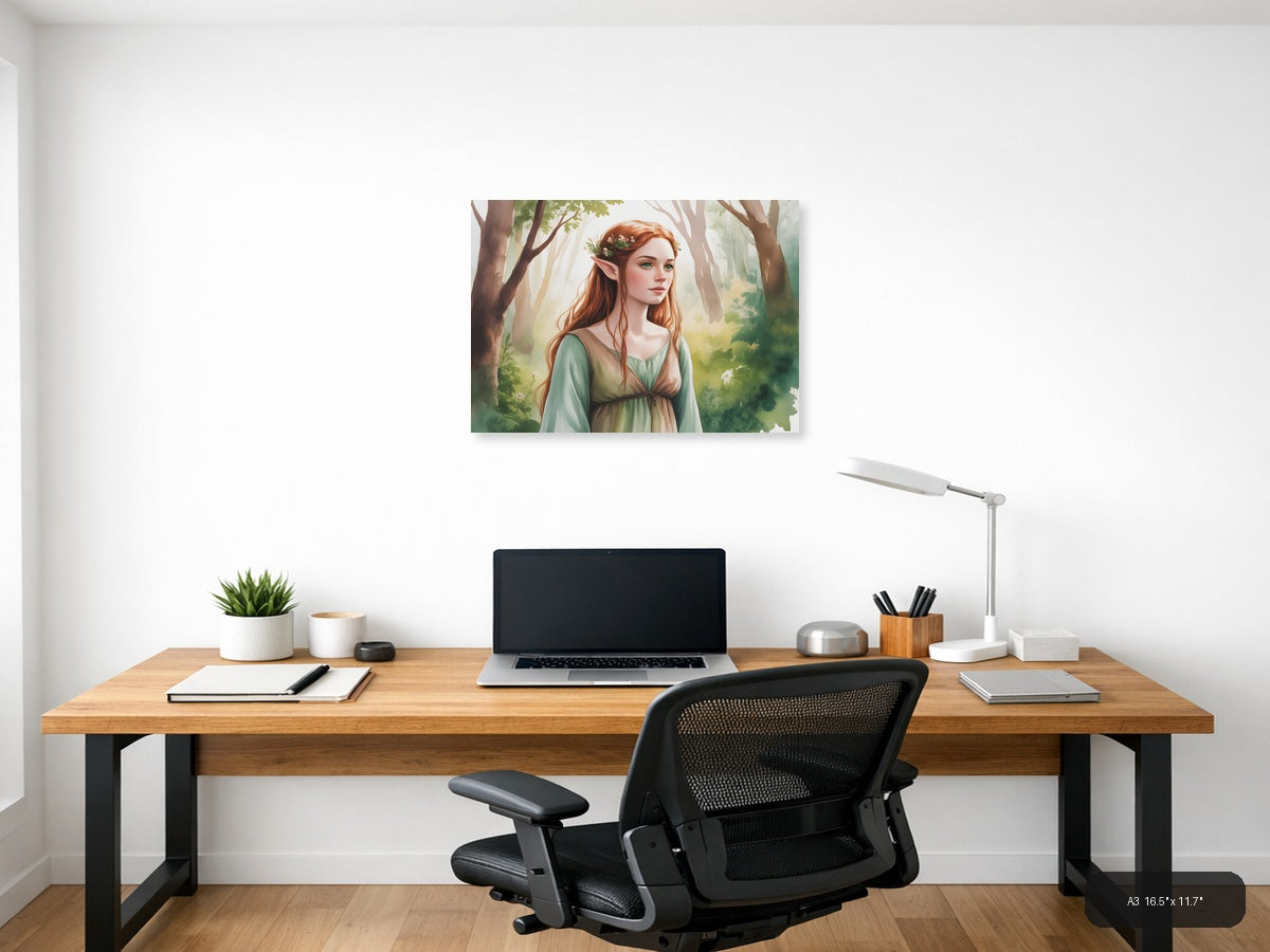 Elf Forest Watercolor Portrait Wall Art — A3 / Office