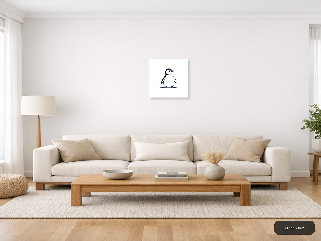 Minimalist Penguin Illustration Navy Blue Wall Art — A4 / Living Room