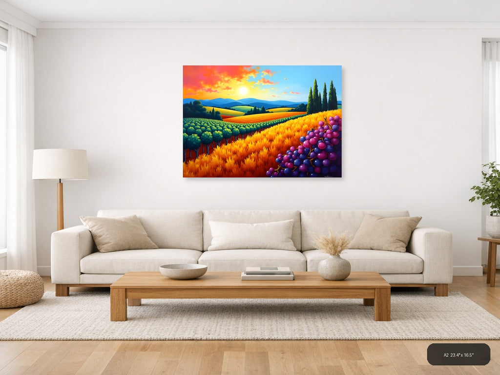 Tuscany Vineyard Sunset Abstract Landscape Wall Art — A2 / Living Room