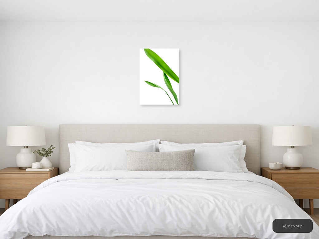 Minimalist Green Leaves Portrait Wall Art — A3 / Bedroom