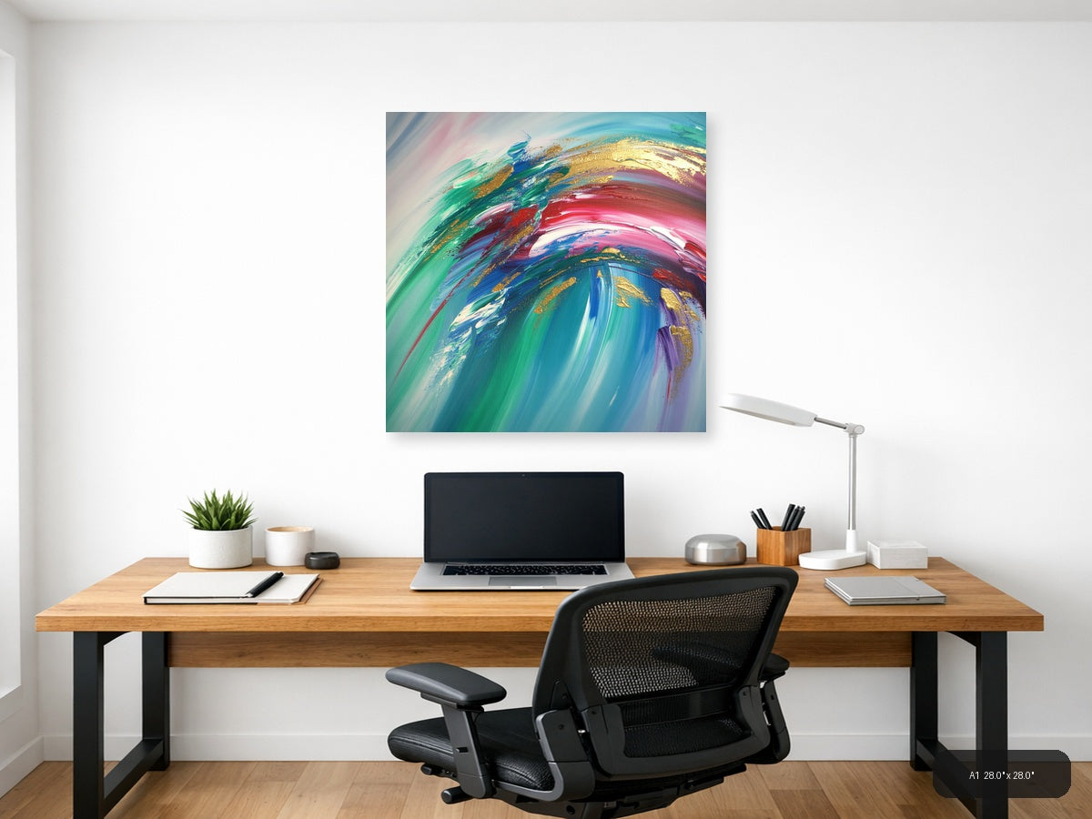 Colorful Abstract Swirl with Gold Accents Wall Art — A1 / Office