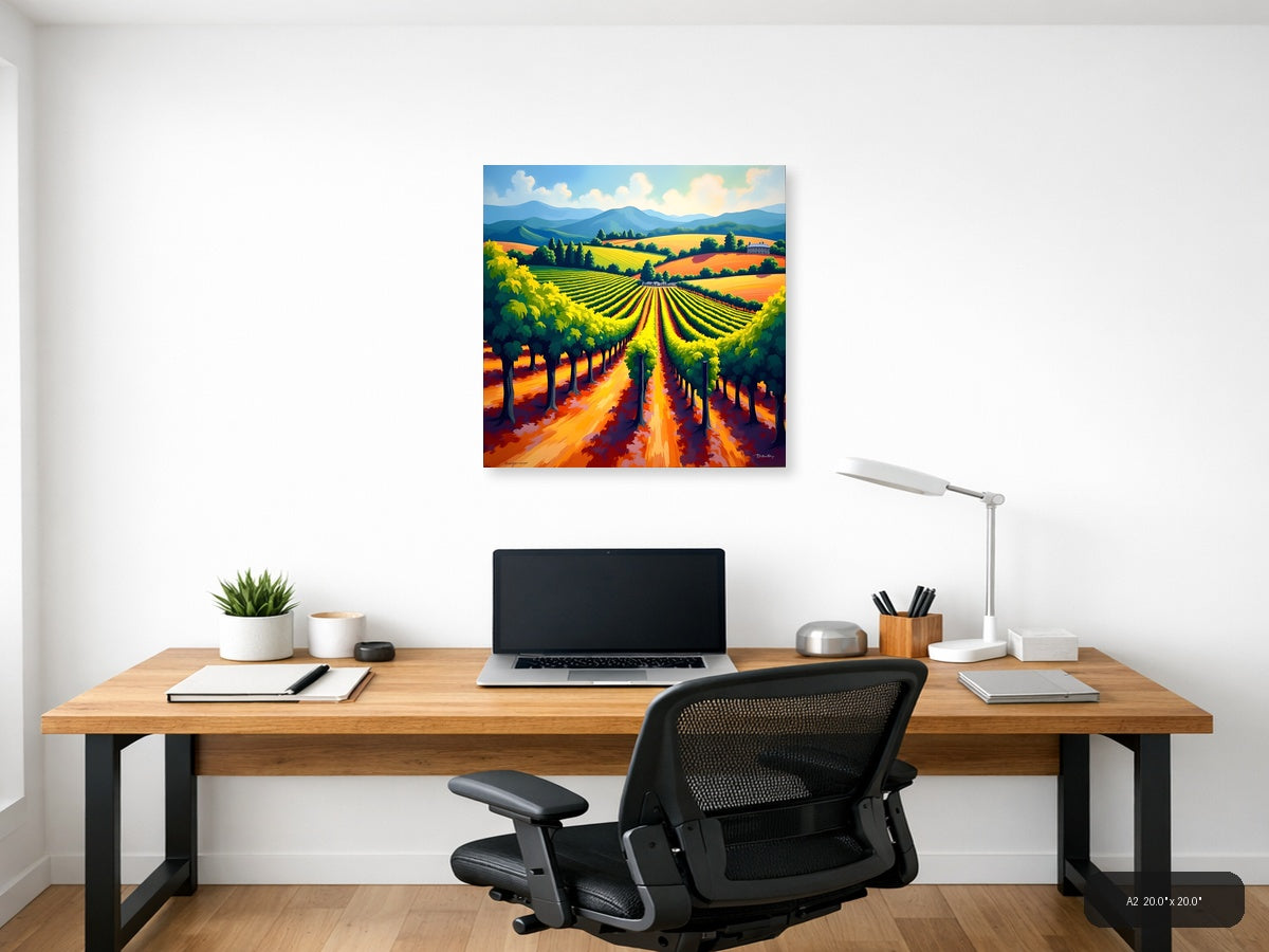Vibrant Vineyard Landscape Abstract Wall Art — A2 / Office