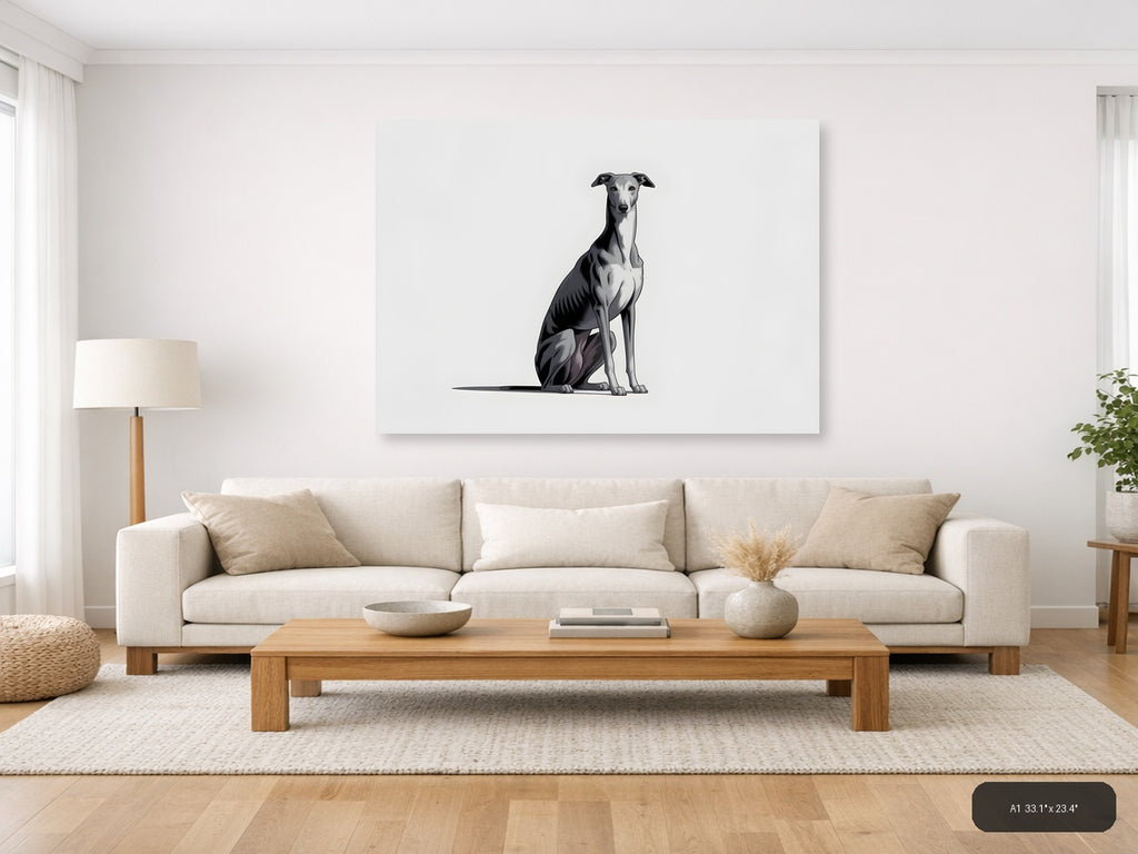 Minimalist Greyhound Sitting Portrait Wall Art — A1 / Living Room