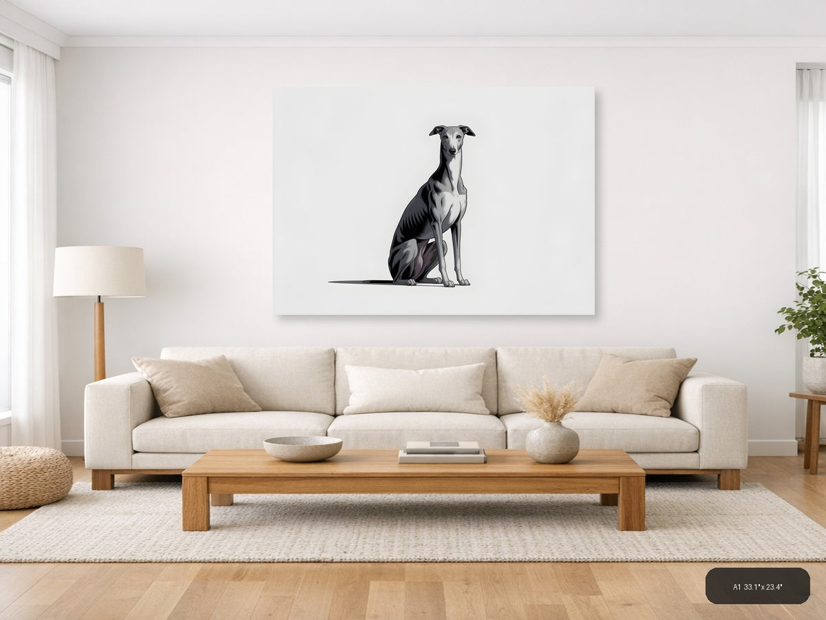 Minimalist Greyhound Sitting Portrait Wall Art — A1 / Living Room