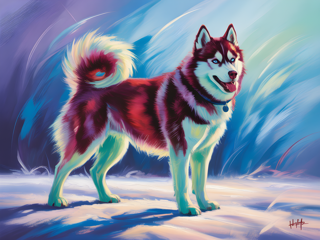Vibrant Abstract Husky Dog Portrait Wall Art