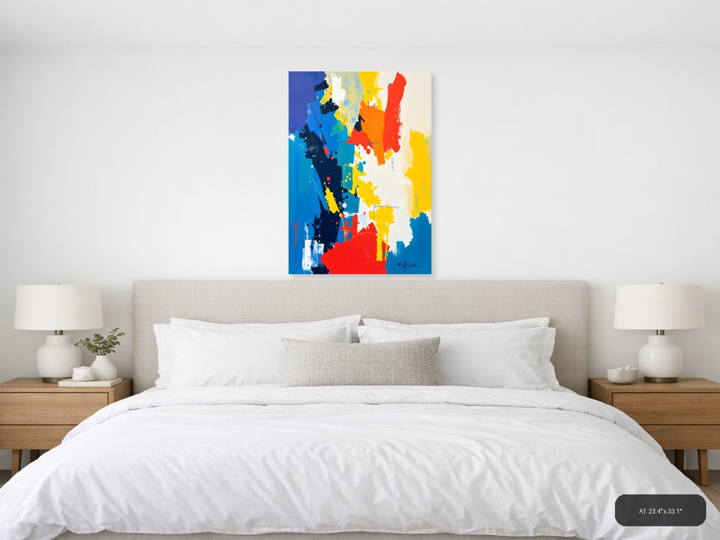 Bold Abstract Expressionist Composition with Primary Colors Wall Art — A1 / Bedroom