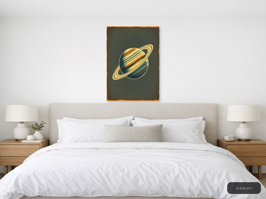 Vintage Saturn Planet Illustration Wall Art — A1 / Bedroom