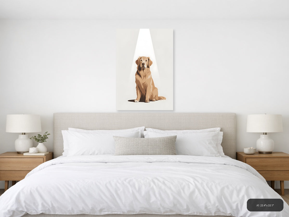 Golden Retriever Portrait Minimalist Wall Art — A1 / Bedroom