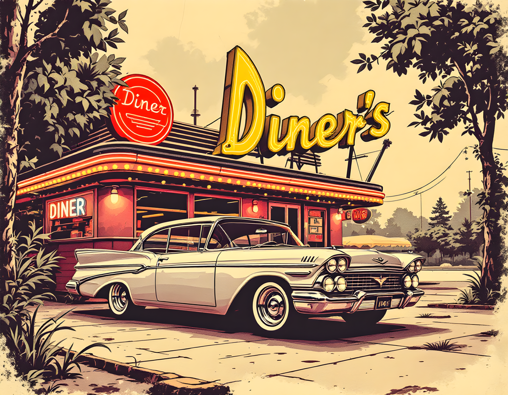 Vintage Diner & Classic Car Retro Wall Art