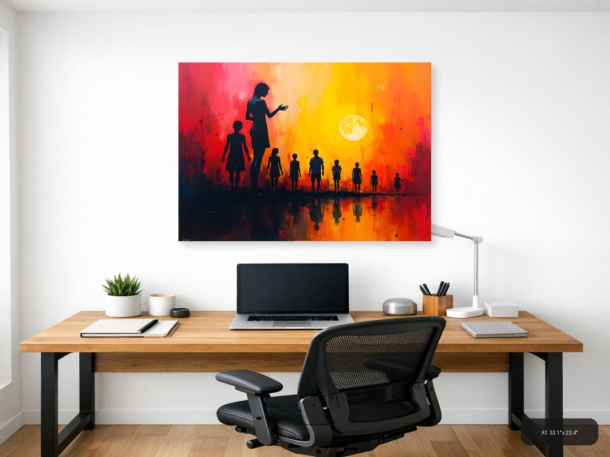 Abstract Silhouettes Sunset Moon Reflection Wall Art — A1 / Office