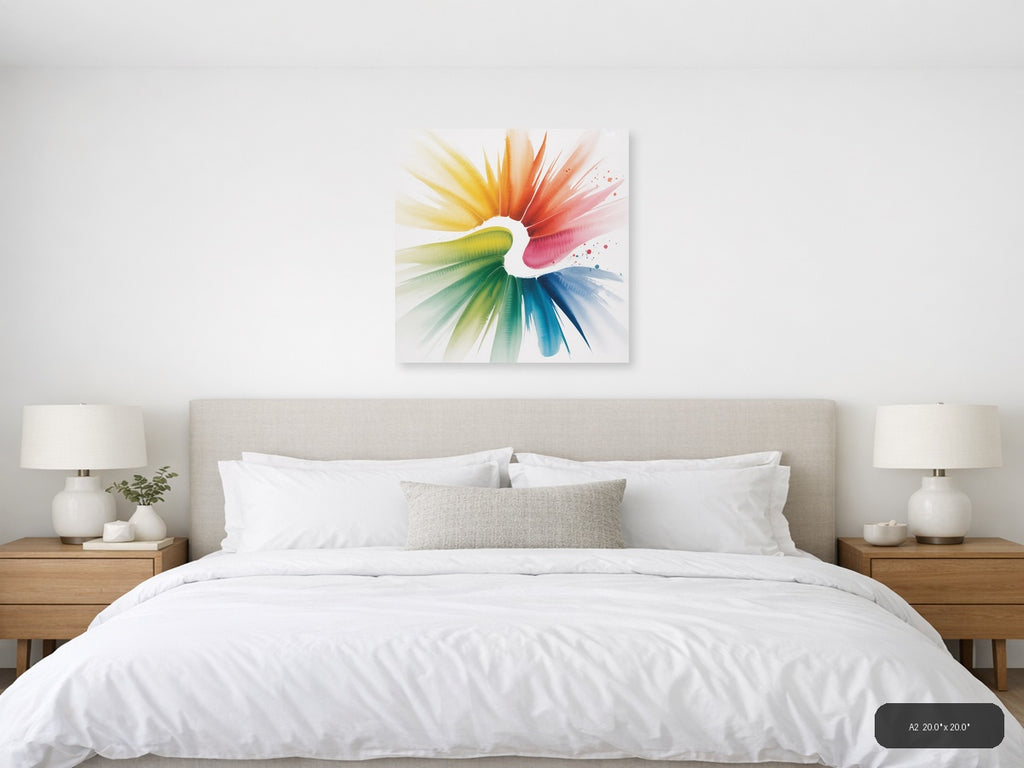 Rainbow Color Wheel Watercolor Burst Wall Art — A2 / Bedroom