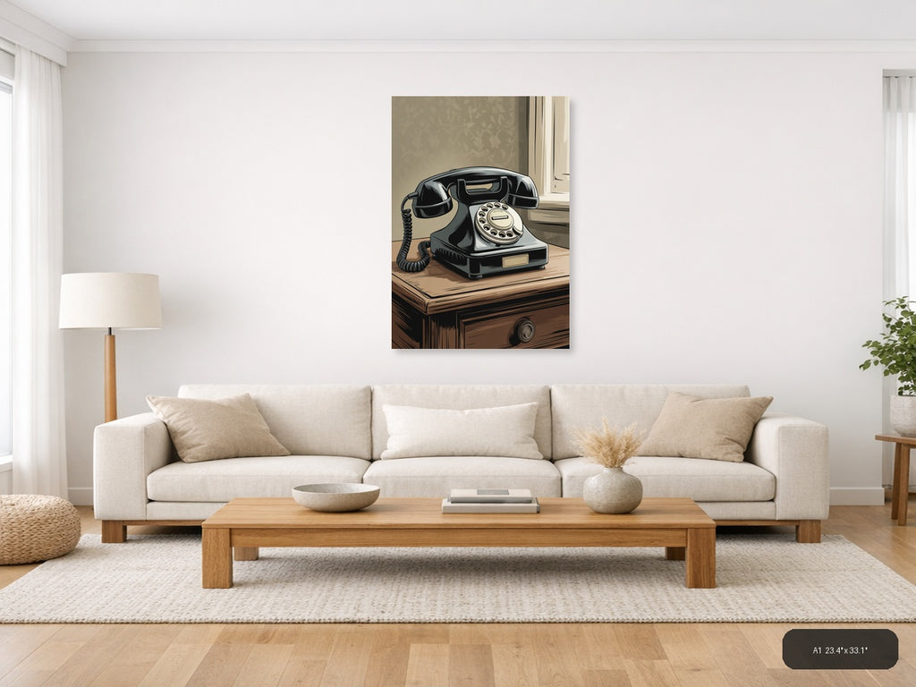 Vintage Rotary Telephone Illustration Wall Art — A1 / Living Room