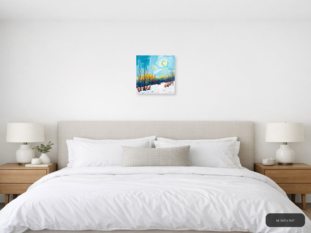 Abstract Winter Landscape with Golden Sun Wall Art — A4 / Bedroom