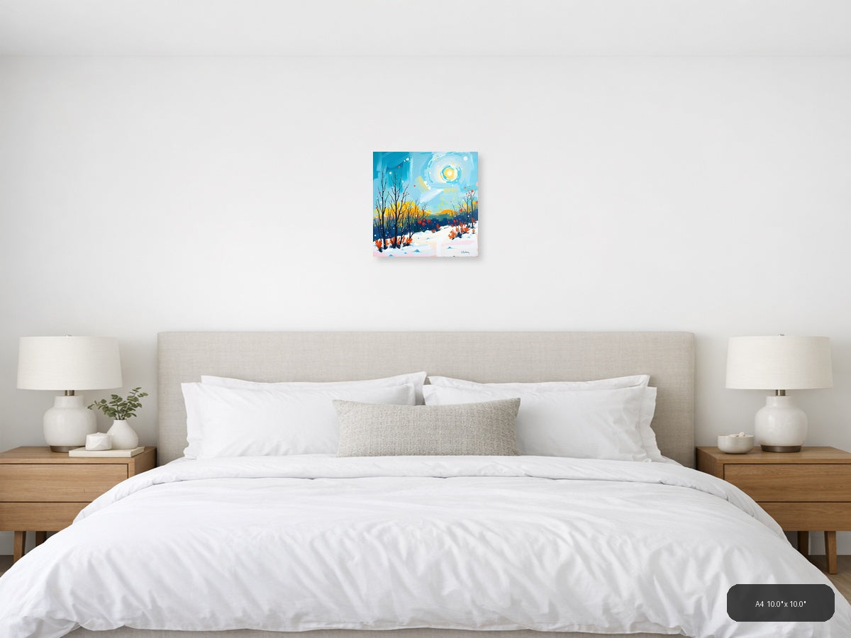 Abstract Winter Landscape with Sun - Modern Wall Art — A4 / Bedroom