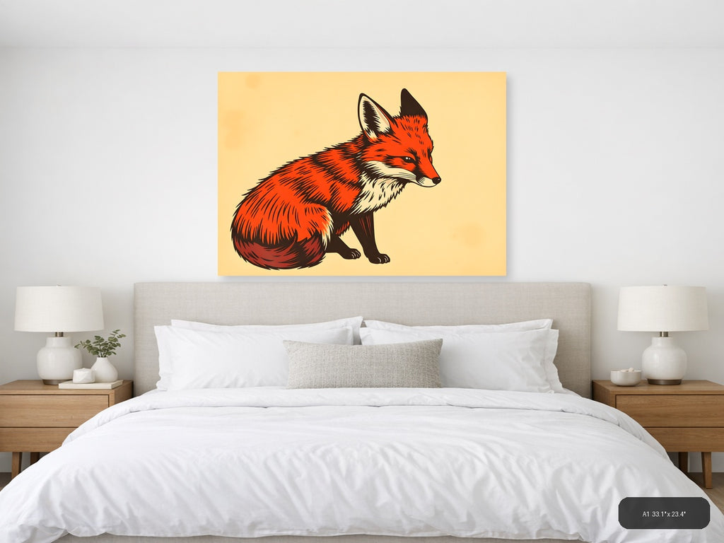 Red Fox Vintage Illustration Wall Art — A1 / Bedroom