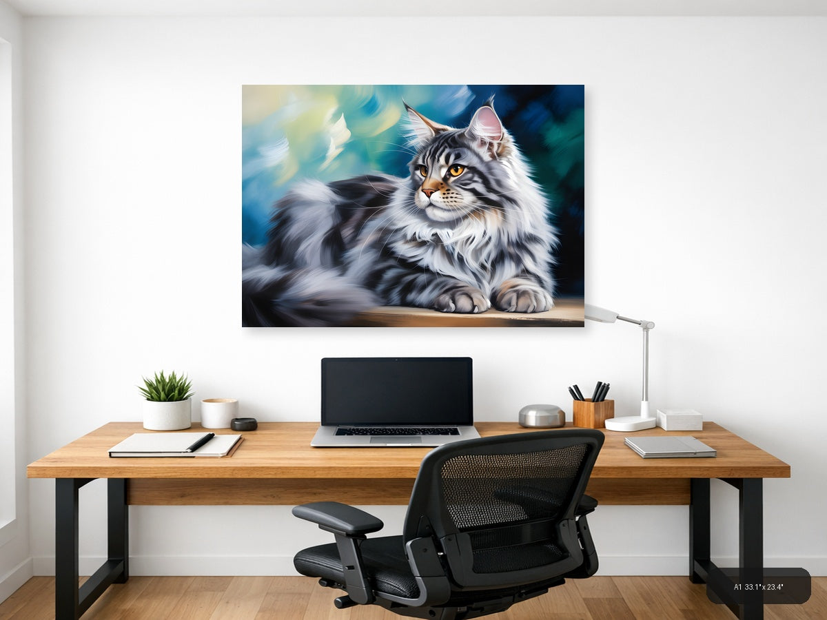 Majestic Tabby Cat with Golden Eyes Abstract Wall Art — A1 / Office