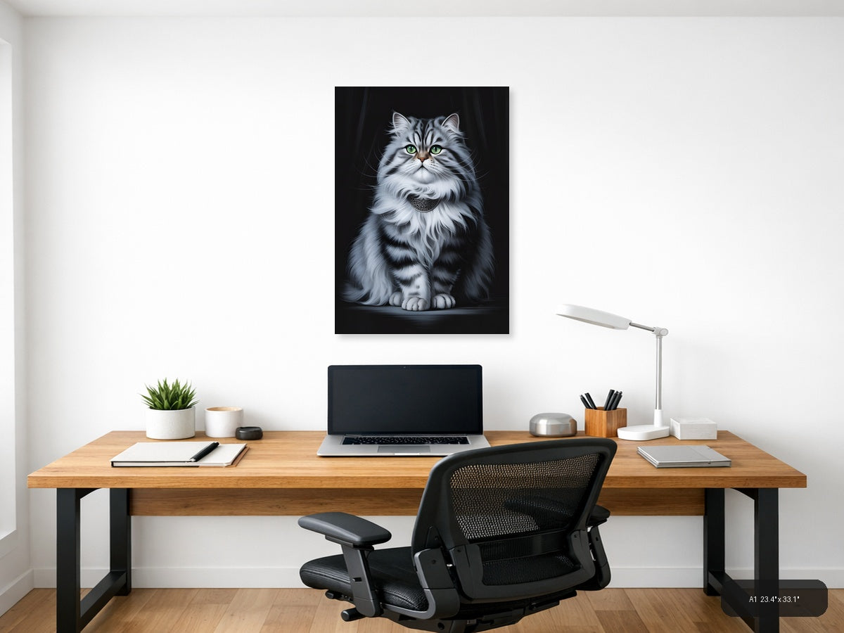 Majestic Grey Tabby Cat with Green Eyes Photography Wall Art — A1 / Office