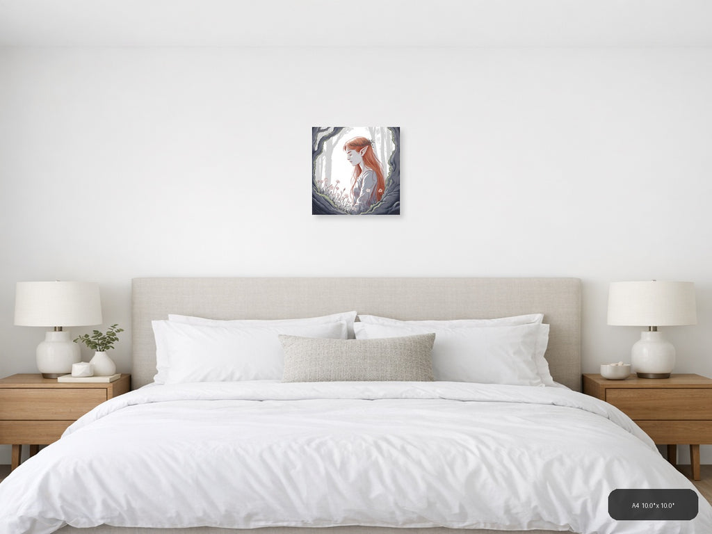 Forest Elf with Red Hair Line Art Wall Art — A4 / Bedroom